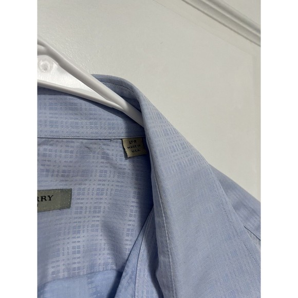 Burberry London Mens Plaid Dress Shirt Blue Checkered Button Size 17 R - Picture 4 of 6